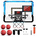 ZWOOS Basketballkorb Indoor Set für Kinder, Mini Basketballkorb Mit 4 Ball, 39x28cm, Pumpe & Befestigungszubehör, Basketball Indoor mit Beleuchtung und Sound-Effekte